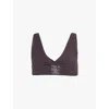 We Are Tala Omens Cool Espresso Dayflex Twist Plunge-neck Stretch Recycled-nylon Sports Bra