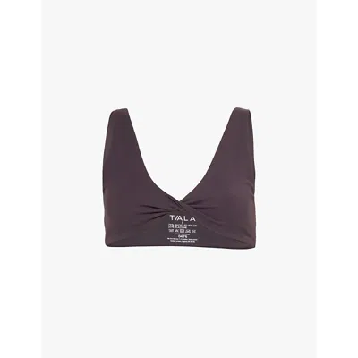 We Are Tala Omens Cool Espresso Dayflex Twist Plunge-neck Stretch Recycled-nylon Sports Bra
