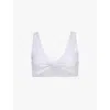 We Are Tala Omens Grey Marl Dayflex Twist Plunge-neck Stretch Recycled-nylon Sports Bra