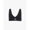 We Are Tala Omens Shadow Black Dayflex Twist Plunge-neck Stretch Recycled-nylon Sports Bra In Shadow Black