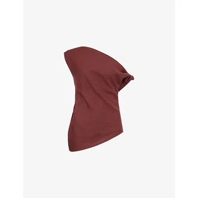 We Are Tala Omens Deep Rust Asymmetric Soft Linen-blend Top In Red
