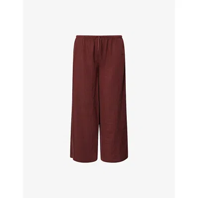 We Are Tala Omens Deep Rust Soft Drawstring Linen Trousers In Brown