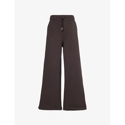 We Are Tala Omens Brand-embroidery Split-cuffs Wide-leg High-rise Cotton-blend Jogging Bottoms Espresso