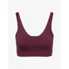 We Are Tala Omens Dayflex Square-neck Stretch-jersey Sports Bra Fig In Burgundy