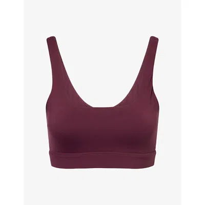 We Are Tala Omens Dayflex Square-neck Stretch-jersey Sports Bra Fig In Burgundy