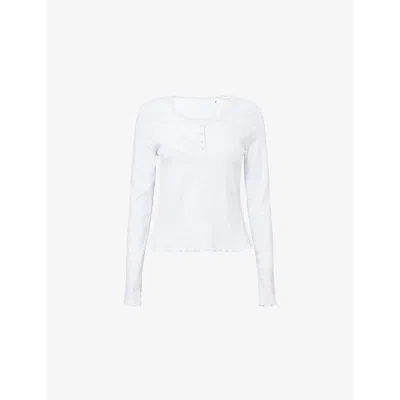 We Are Tala Omens Grey Marl Henley Long-sleeves Stretch-cotton Blend Pyjama Top In Gray