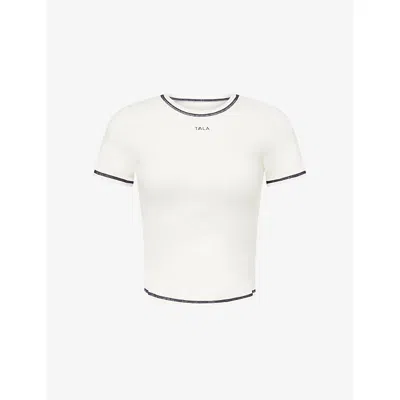 We Are Tala Omens Ltralite Contrast Stitch Active Stretch-woven T-shirt Ivory In White