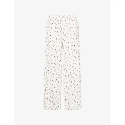 We Are Tala Omens Ivory Printed Wide-leg Graphic-pattern Stretch-cotton Pyjama Bottoms Xs
