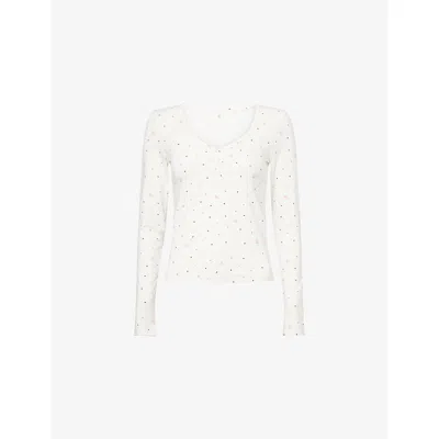 We Are Tala Omens  Soft Lounge Heart-print Jersey Pyjama Top In White