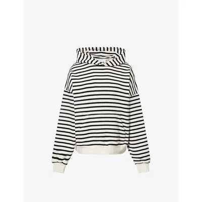 We Are Tala Omens Ivory Stripe Stripe Girlfriend Cotton-jersey Hoody In White