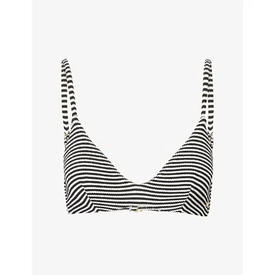 We Are Tala Omens Ivory/black Crinkle Scoop Underwired Bikini Top