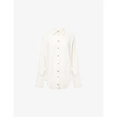 We Are Tala Omens Cream Long-sleeves Curved-hem Linen-blend Shirt Xl In White