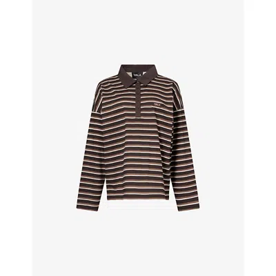 We Are Tala Omens Mocha Brown Striped Relaxed-fit Cotton Rugby Polo Shirt Xs
