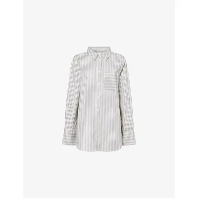 We Are Tala Omens Navy Stripe Oversized Striped Cotton Shirt Xs In Blue