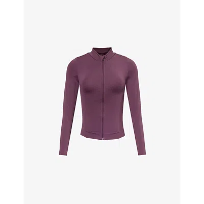We Are Tala Omens Sculpt High-neck Stretch-woven Blend Jacket Plum Marl