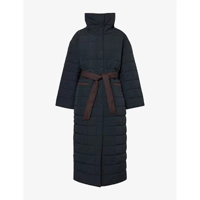 We Are Tala Omens Reversible Tie-waist Padded Nylon Coat Black / Americano