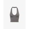 We Are Tala Omens Sculpt Seamless Halterneck Stretch-woven Top Dark Olive Marl