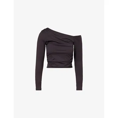 We Are Tala Omens Shadow Black 365 Asymmetric Long-sleeve Stretch-woven Top