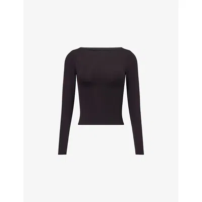 We Are Tala Omens Shadow Black 365 Boat-neck Long-sleeve Stretch-jersey Top Xl