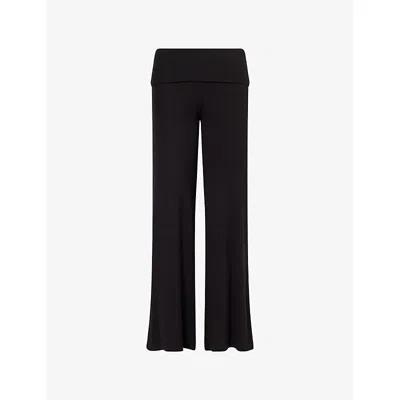 We Are Tala Omens Shadow Black 365 Rib Sculpting Lounge Fold-waist Flared Stretch-modal Trousers