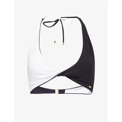 We Are Tala Omens Shadow Black Contrast Twist Bikini Top Xl In White