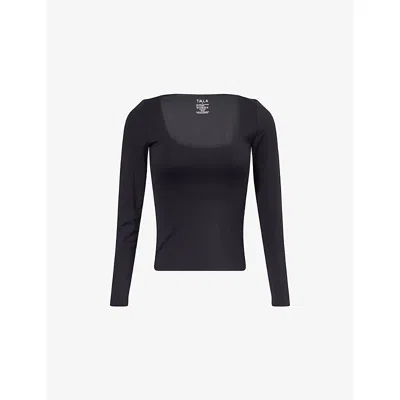 We Are Tala Omens Dayflex Scoop-neck Stretch-woven Top Shadow Black