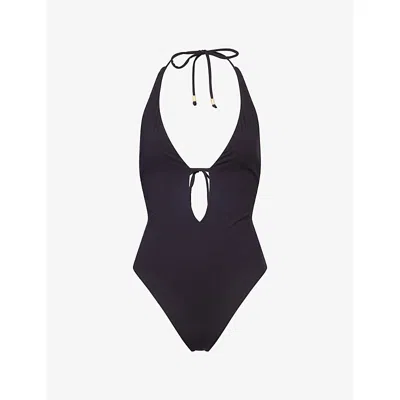 We Are Tala Omens Shadow Black Halter-neck Tie-back Swimsuit
