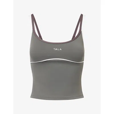 We Are Tala Omens Skinluxe Contrast-strap Jersey Vest Top Dark Olive