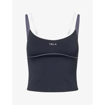 We Are Tala Omens Skinluxe Contrast-strap Jersey Vest Top Shadow Black
