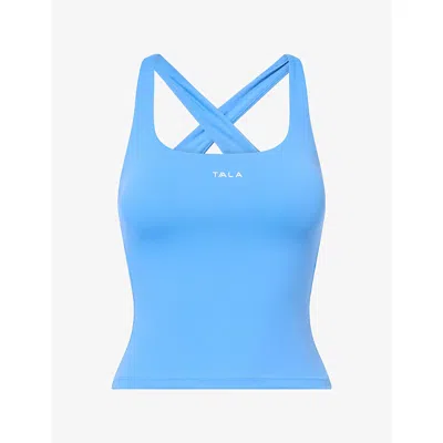 We Are Tala Omens Skinluxe Cross-back Jersey Vest Top Washed Cobalt Blue Xs