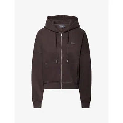 We Are Tala Omens Slouchy Cropped Zip-through Cotton-jersey Hoody Americano