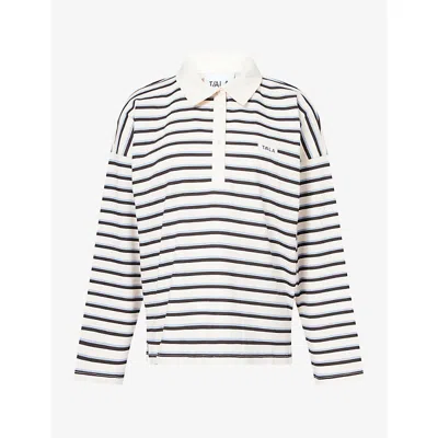 We Are Tala Omens Stripe Rugby Cotton Polo Shirt Ivory Stripe