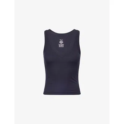 We Are Tala Omens 365 Sculpting Lounge Reversible Stretch-woven Tank Washed Navy In Blue