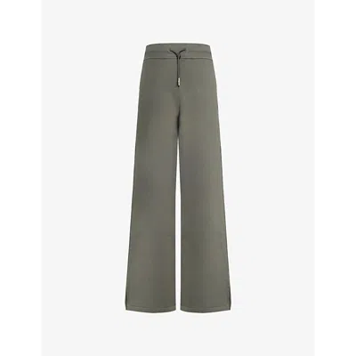 We Are Tala Omens Brand-embroidery Split-cuffs Wide-leg High-rise Cotton-blend Jogging Bottoms Dark Olive