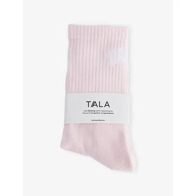 We Are Tala Omens Ballet Pink Brand-intarsia Stretch-knit Socks