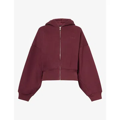 We Are Tala Omens  Cocoon Zipped Cotton-blend Hoody In Deep Burgundy