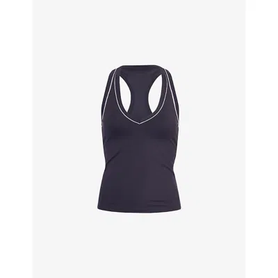 We Are Tala Omens Navy Dayflex Contrast Built-in-support Stretch-woven Racer Vest In Blue