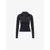 We Are Tala Omens Shadow Black Dayflex Long-sleeve Stretch-woven Polo Top In Black