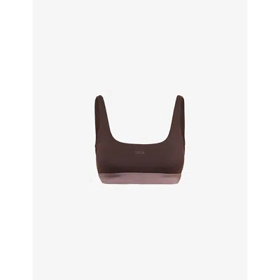 We Are Tala Omens  Dayflex Square-neck Stretch-recycled Nylon Bra In Americano / Mocha