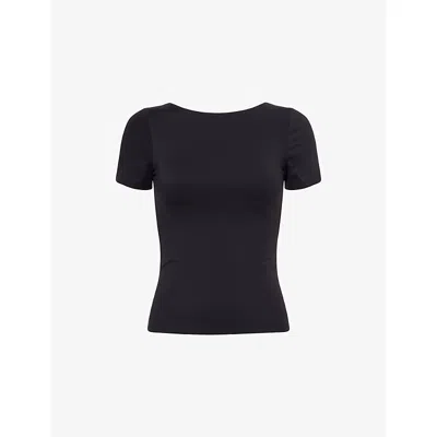 We Are Tala Omens Shadow Black Dayflex Twist Back Stretch-woven T-shirt In Animal Print