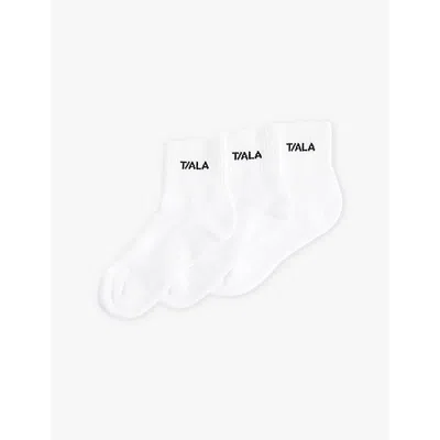 We Are Tala Omens  Logo-intarsia Ribbed Pack Of Three Organic-cotton-blend Socks In White/black