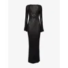 We Are Tala Omens Shadow Black O-ring V-neck Cotton Blend Maxi Beach Dress Xl In Black