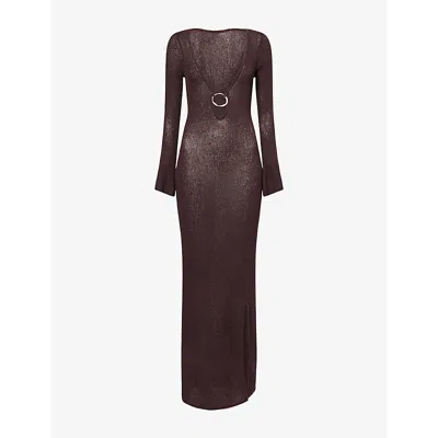 We Are Tala Omens Americano O-ring V-neck Cotton Blend Maxi Beach Dress In Brown