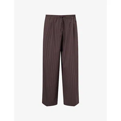 We Are Tala Omens Mocha Brown Pinstripe Pinstriped Wide-leg Woven Trousers Xs