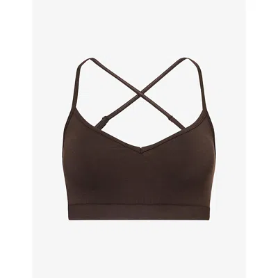 We Are Tala Omens Americano Sculpt Cross-back Sports Bra In Brown