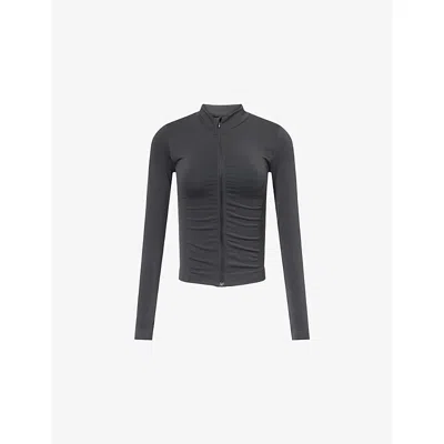 We Are Tala Omens Sculpt Seamless Longline Stretch-woven Jacket Deep Teal In Blue