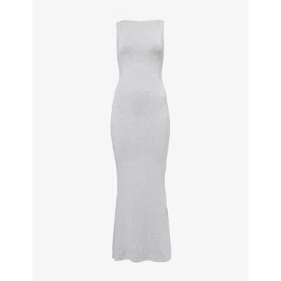 We Are Tala Omens Straight-neck Ruched Stretch-modal Midi Dress Grey Marl
