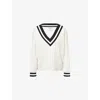 We Are Tala Omens  V-neck Oversized Knitted Cricket Jumper In White