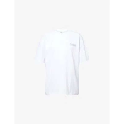 We Are Tala Omens White Oversized Embossed-branding Cotton-jersey T-shirt Xs
