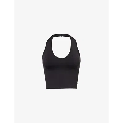We Are Tala Womens Black Marl Sculpt Seamless Halterneck Stretch-recycled Polyamide And Polyester To